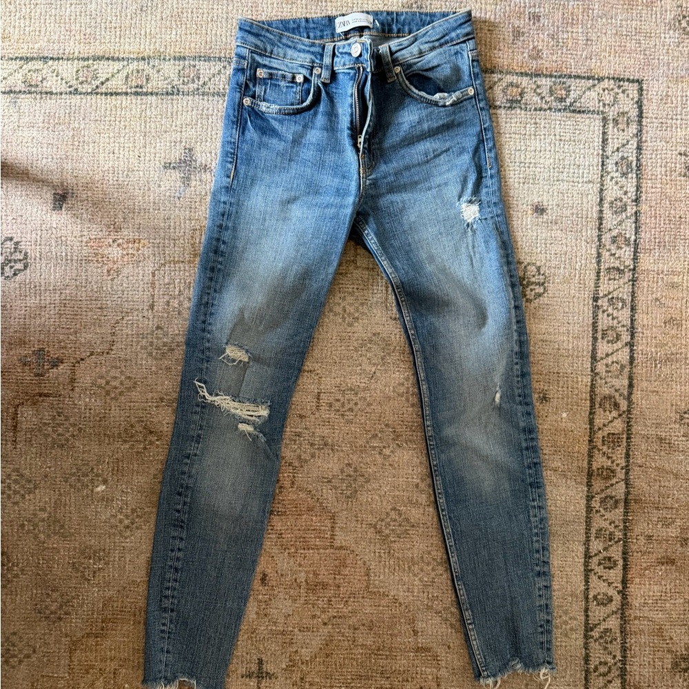 Zara Ripped Blue Skinny Jeans